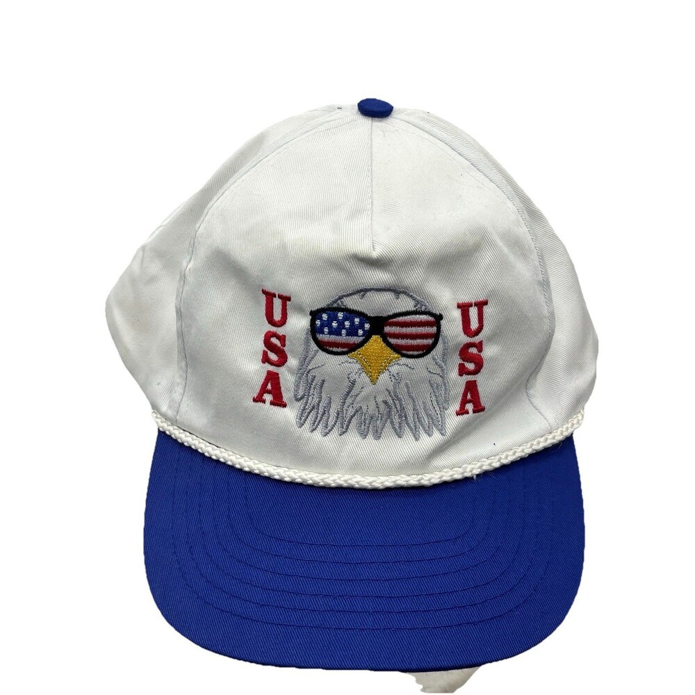 Vintage Cobra Caps USA Eagle Sunglasses Rope Snapback Hat White Blue 4th of July